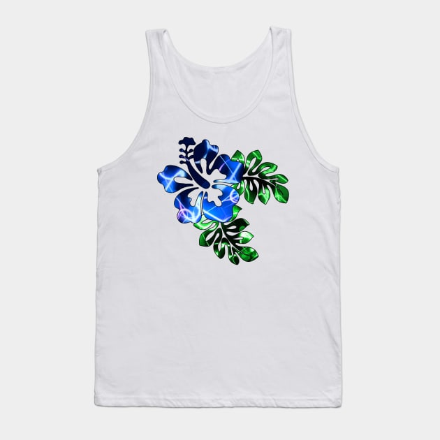 Electric Hibiscus - Blue Tank Top by Leroy Binks